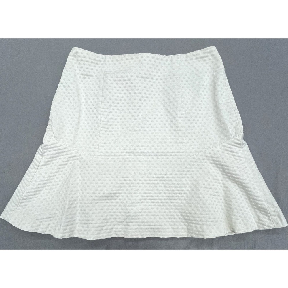 Flare Mini Skirt 4 White Textured Polka Dot Cotton Blend Stretch Preppy Whimsy